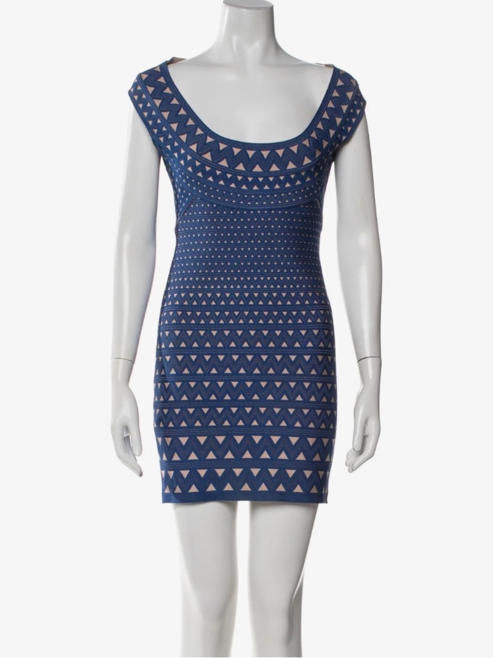 Herve Leger Blue Geometric Scoop Neck Bandage Mini Dress